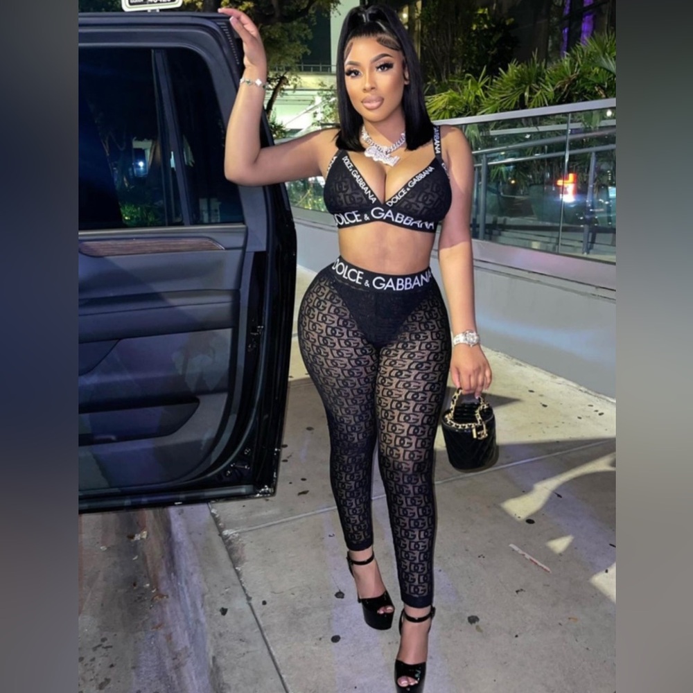 Black & White Dolce & Gabbana Inspired Cami Crop Top & Stretchy Pants Outfit
